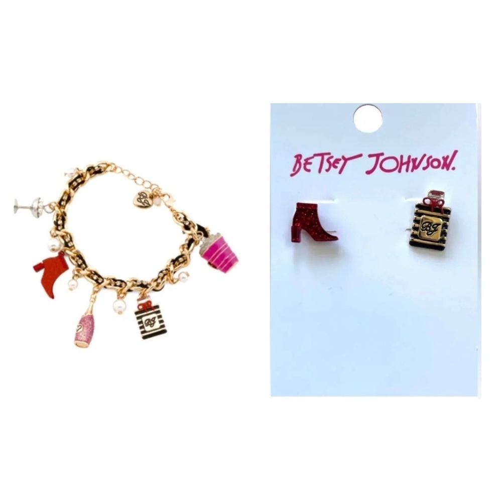 BETSEY JOHNSON SET Going All Out Mismatched Sparkle Bracelet & Earrings NEW NWT - Picture 1 of 7